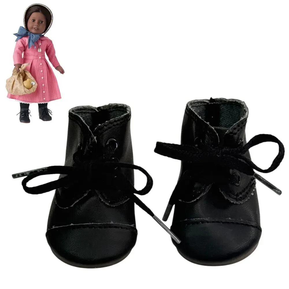 American Girl Addy Boots Meet Outfit Accessory Black Doll Shoes Lace Up Kirsten